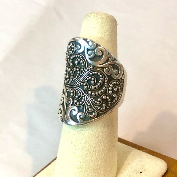 LOIS HILL Sterling Silver Oxidized Cigar Band Ring Granulated Cutout Design NWT